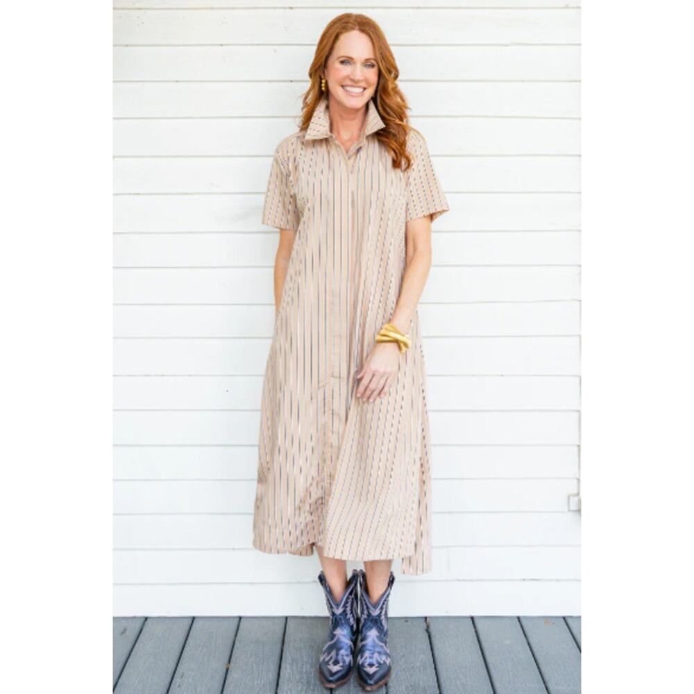 NWT Caryn Lawn Millie Dress Long Khaki Stripe